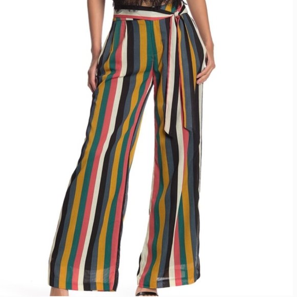 Line & Dot Pants - Line & Dot "Laurel" Striped Colorful Wide-Leg Trousers (*Missing Belt*), Size L